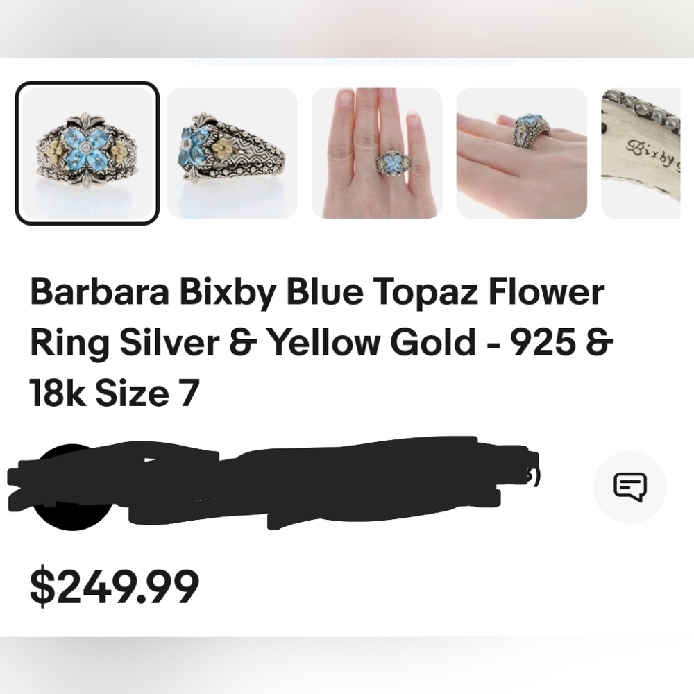 Genuine Barbara Bixby Blue Topaz Ring Sterling Silver & 18k Size 6.5 - Picture 12 of 12